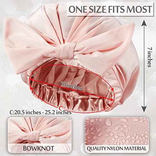 4 Pcs Shower Caps for Women, Waterproof Reusable Shower Hair Caps Bowknot Satin Bath Hair Caps Elastic Hem Turban Bath Caps for Long Short Curly Hair Women Girls (Stripe)