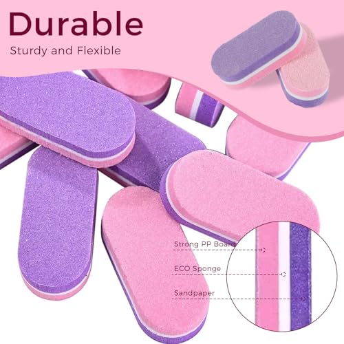 50 Pcs Purple Pink Nail Buffers 100/180 Grit Dual-Sided