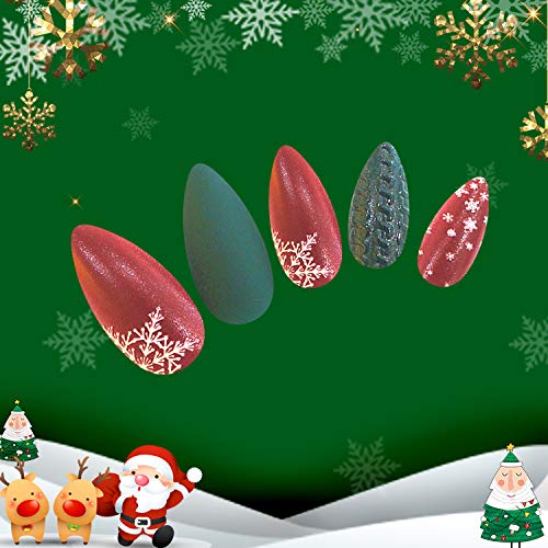 Gangel Red Matte False Nails Xmas Fake Nail Full Cover Christmas Long Fake Nails Snow Deer Acrylic Press on Nails Daily Wear Gifts for Women and Girls 24Pcs (RED GREEN)