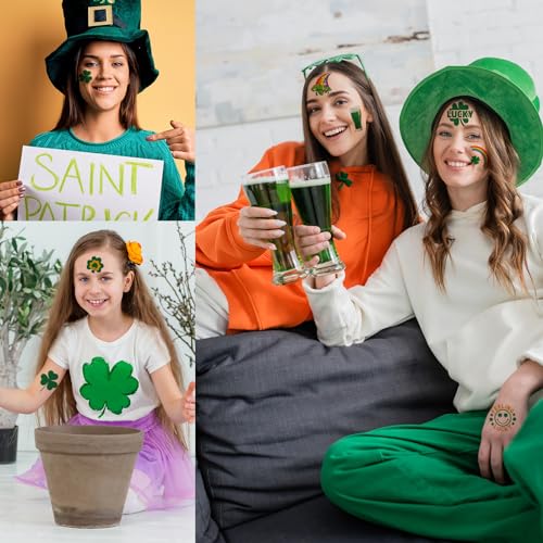 St Patricks Day Temporary Tattoos, 23 Sheets 100+ Pcs Glitter Shamrock