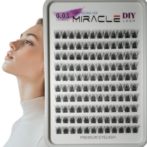 PARK SUNG HEE MIRACLE LASH DIY False Eyelashes, Lash Clusters, Lengthening Wisps 9mm-16mm Contact Lens Friendly, Easy to Apply, Reusable Strip Lashes (E1-220, 16mm), Black