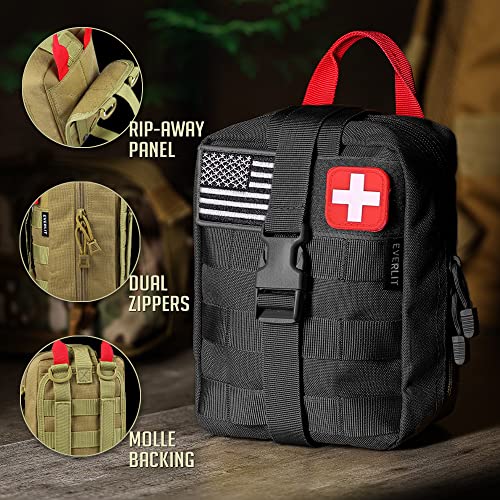 EVERLIT 250 Pieces Survival First Aid Kit IFAK EMT Molle Pouch Survival Kit Outdoor Gear Emergency Kits Trauma Bag for Camping Boat Hunting Hiking Home Car Earthquake and Adventures Red