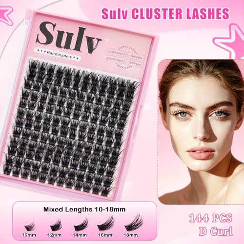 Sulv Lash Clusters 144pcs - D Curl Eyelash Extensions 8-20mm