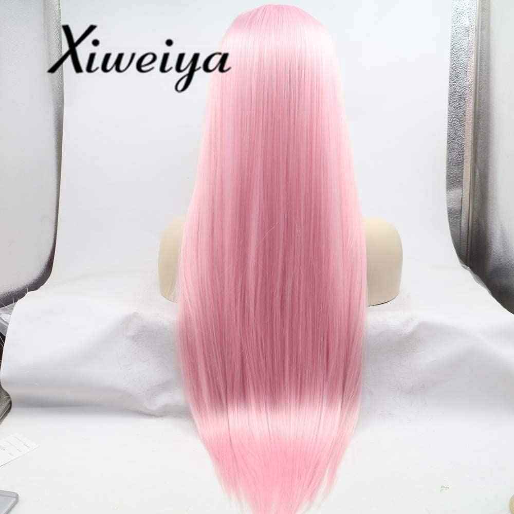 xiweiya Long Pink Lace Front Wig Straight Pastel Pink Synthetic 13x3 Lace Front Wig Middle Part Glueless Wig Natural Hairline Heat Resistant Fiber for Women, Drag Queen Cosplay Makeup Party 24 Inch