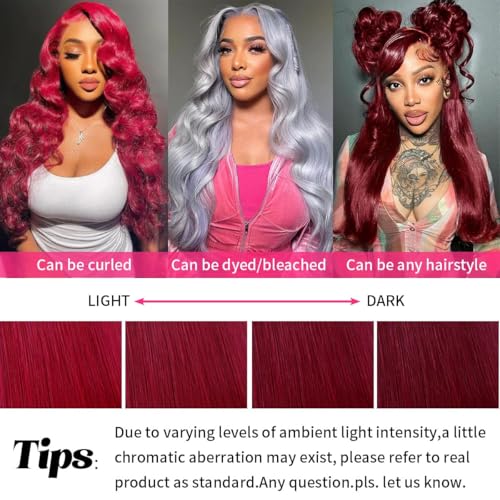 40" 99J Burgundy Lace Front Wig Human Hair 13x6 Straight