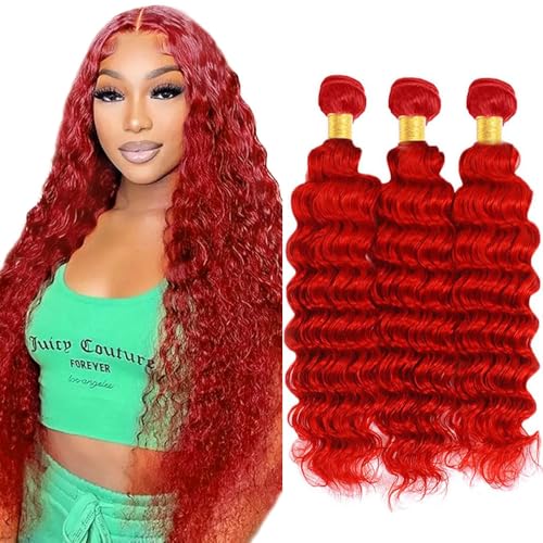 Fire Red Deep Wave Hair Bundles - 24, 26, 28 Inch 8A Virgin Hair
