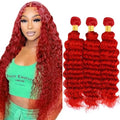 Fire Red Deep Wave Hair Bundles - 24, 26, 28 Inch 8A Virgin Hair