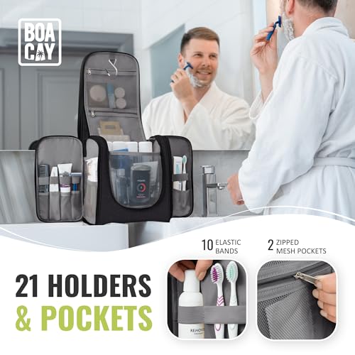 BOACAY Extra Large Hanging Travel Toiletry Bag for Women and Men, Makeup Bag, Bathroom & Shower Organizer Kit for Accessories, Cosmetics, Essentials