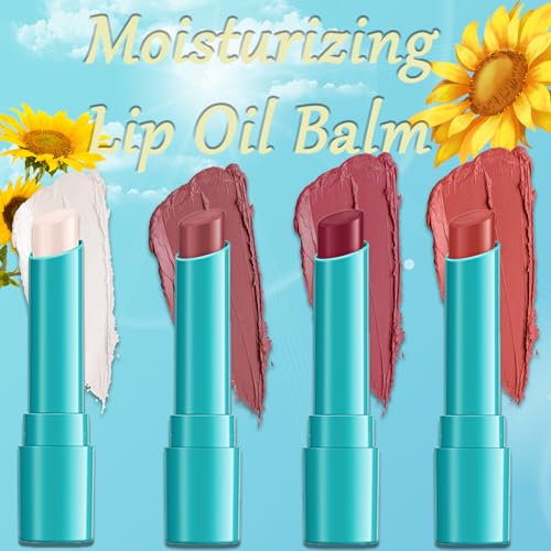 4pcs Hydrating Lip Tint Oil Balm Set - Long Lasting Waterproof