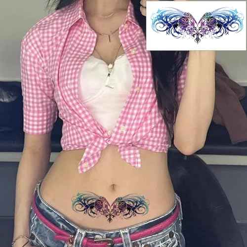 24 Sheets Sexy Belly Temporary Tattoos Black Red Heart Navel Waterproof Tattoo Stickers Bust Stomach Waist Back Fake Body Tattoos for Women Girls