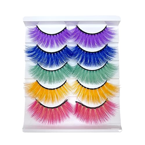 3D Faux Mink Fluffy False Lashes 5 Pairs Colorful Pack