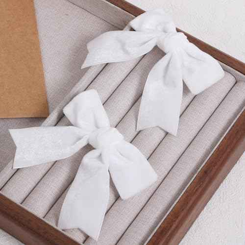 White Velvet Hair Bow Clips 3" Small Soft Velvet Ribbon Bow-Knot Alligator Hair Pins Barrettes for little Toddler Teen Flower Girls Kids Xmas Valentines Back School Gift Wedding Accessories