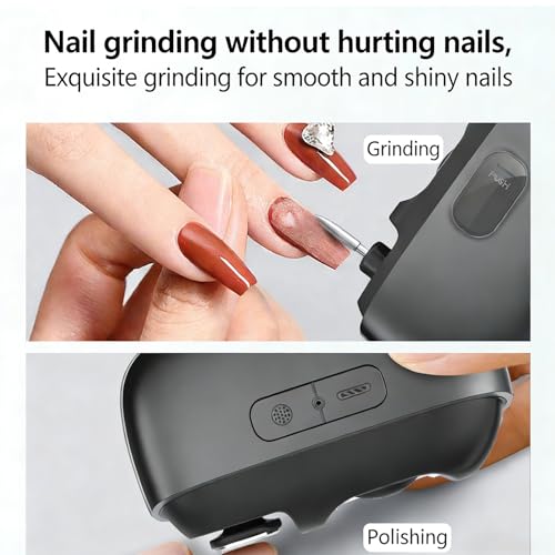 3-in-1 Automatic Nail Polisher with LED Light with Polishing Automatic Nail Clippers with Magnetic Lid USB Rechargeable £¬Portable Smart Nail Clipper for Thick Toenails Seniors, Adults (White)