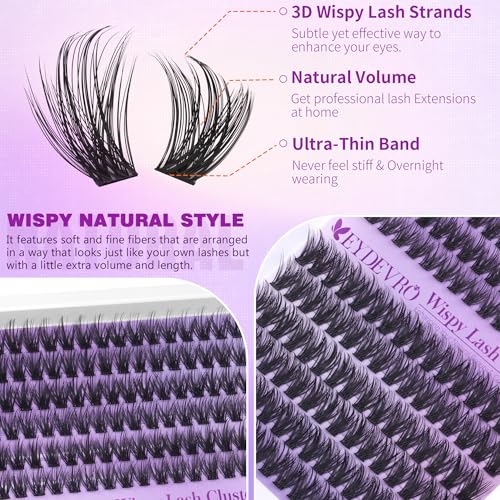 EYDEVRO Wispy Lash Clusters 12-14mm Natural Eyelash Extensions 192 Pcs