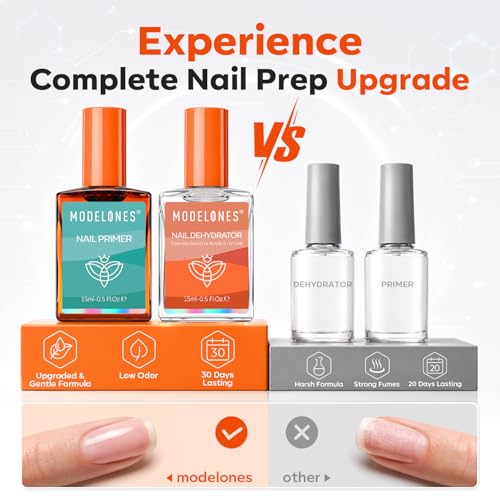 Modelones Nail Dehydrator & Primer Set B-Clear-2 15ml HEMA-Free Nail Prep Kit