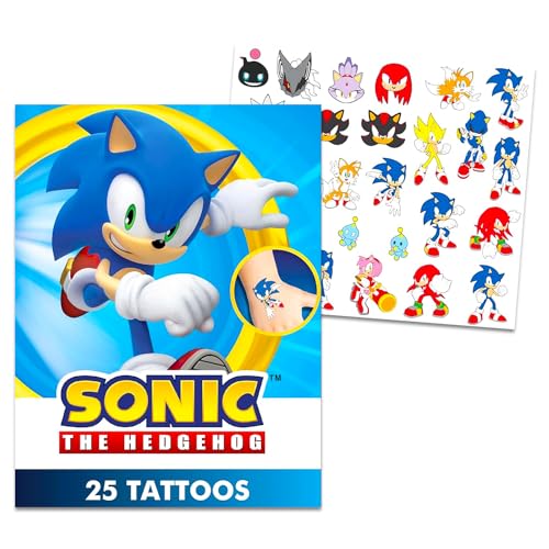 Sonic the Hedgehog Stickers and Tattoos Super Set - Bundle with 300+ Stickers and 50 Temporary Tattoos | Sonic Party Supplies for Kids