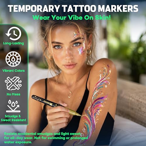 Metallic Face Paint Pens Set - 12 Colors Body Art Markers