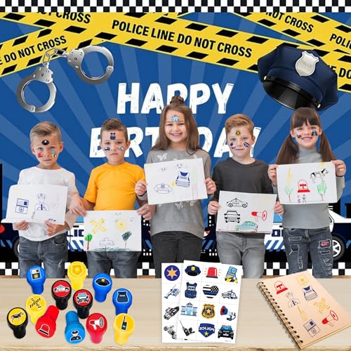 36PCS Police Party Favors - 24PCS Pre-Cut Temporary Tattoos & 12PCS Stamps - Ideal Police Officers Cops Themed Birthday Card Decorations Supplies Goodie Bag Kids Gifts Classroom Rewards Prizes