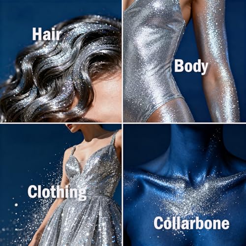 Body Glitter, Glitter Spray for Hair & Body & Face, Hairspray Clothes, Holographic Ultra Long-Lasting Shimmer Suitable Stage, Festival Rave Makeup Prom, Spray for Kids Women Men, Silver