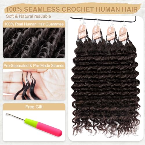 Deep Wave Crochet Hair - Pre-Separated Human Hair for Black Women, 18 Inch, Dark Brown