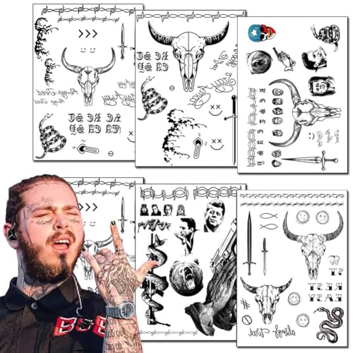 6 Sheet Halloween Temporary Tattoo Stickers - Waterproof Face Art