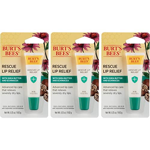 Burt's Bees Rescue Lip Relief Lip Balm, With Shea Butter and Echinacea, Tint-Free, Natural Origin Lip Care, 3 Tubes, 0.35 oz.