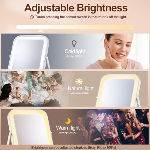 8" Portable Makeup Mirror with Lights, Rechargeable Dimmable