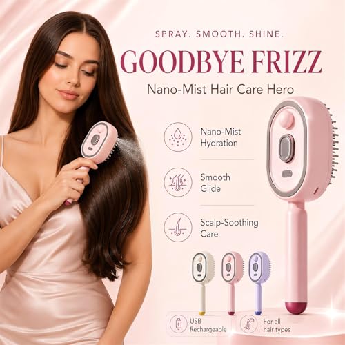 Electric Misting Hair Brush with Scalp Massage & Self-Clean