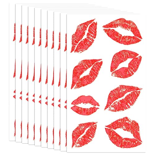 Red Lips Temporary Tattoo Stickers - 320pcs, 40 Sheets