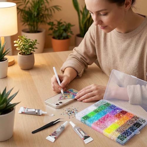 32000Pcs Multicolor Resin Rhinestones Bedazzling Kit for Nail Art Crafts Jewelry