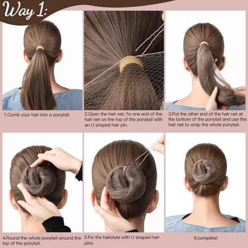 Fandamei Hair Accessories Set: 20PCS Mesh Hair Nets Invisible and 40PCS U Shaped Hair Pins for Women, Girls, Ballet Bun Maker & Dance (Hair Nets- 20 inch(50cm), Hair Pins- 2.4 inch(6cm)),Tan Brown