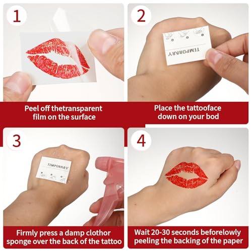 Red Lips Temporary Tattoo Stickers - 320pcs, 40 Sheets