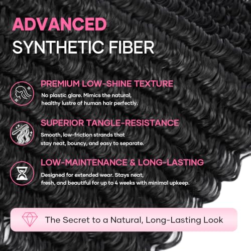 Flvaco 14" Deep Wave Feather Crochet Hair 50 Strands - 1B