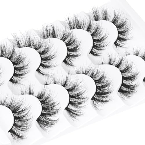 Natural Lashes Wispy Eyelashes Cat Eye False Eyelashes Strip 3D Fake Eyelashes 17MM Fluffy Faux Mink Lashes 6 Pairs