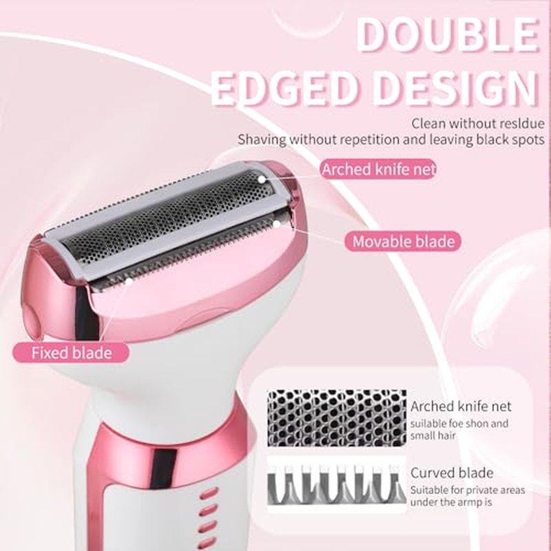 2026 Electric Razor for Women Men,4 in 1 Ladies Wet & Dry Body Razors and Facial Hair Remover,Rechargeable LED Display Hair Removal Kit for Nose Face Body Bikini Hair (Multicolor Pink)