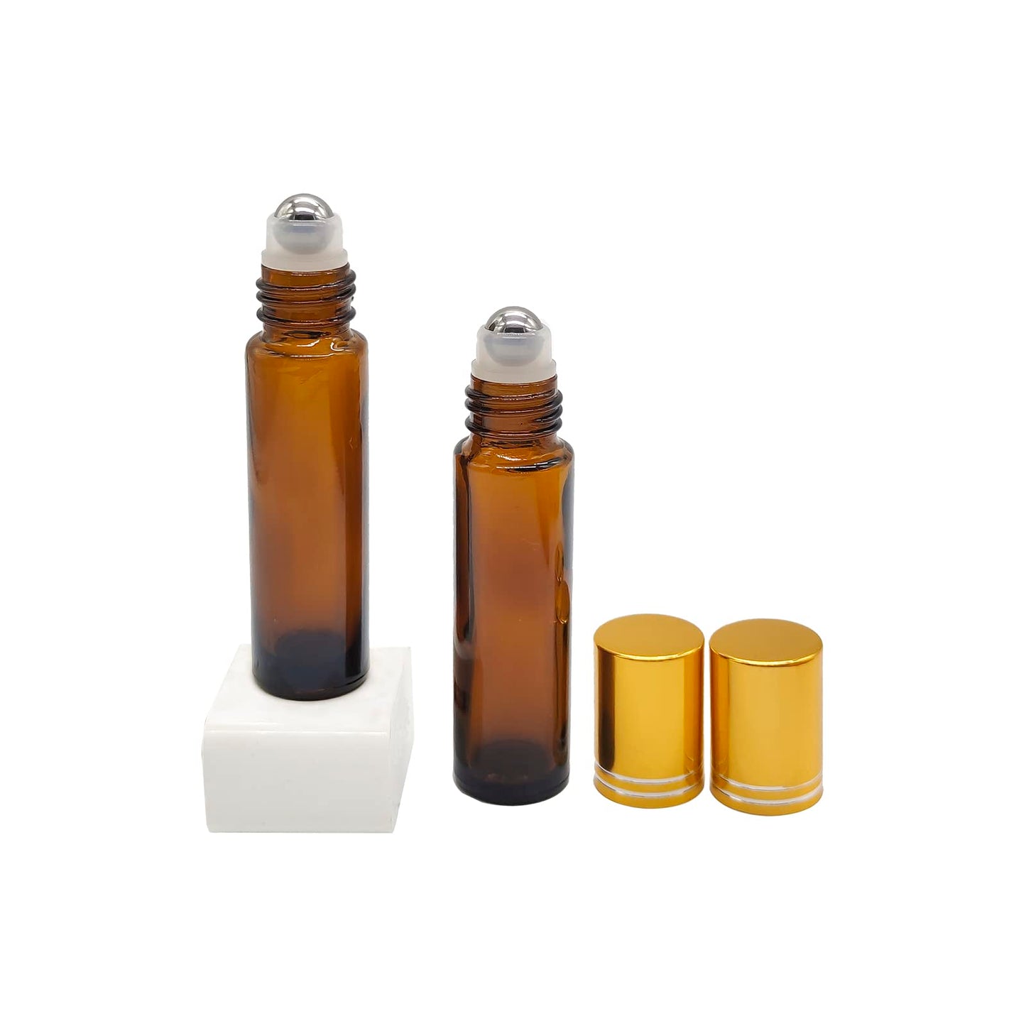 BEGIKET 24 Pack Essential Oil Roller Bottles, 10ml Amber Glass Roll-on Bottles with Stainless Steel Roller Balls and Gold Cap