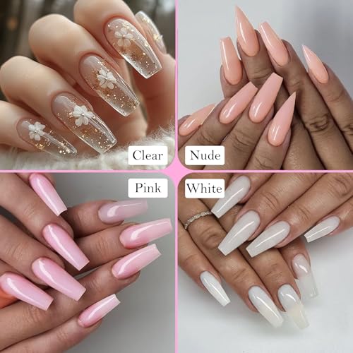 NAILGIL Solid Builder Gel For Nails 4 Colors, White Clear Nude Pink 3D Flower Nail Art Sculpture Extension Gel Non-Sticky Hand Sock Off UV LED Salon DIY at Home-60g/2.1oz