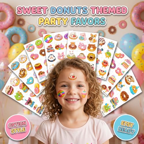 96 Doughnut Temporary Tattoos for Kids - Party Favors