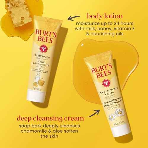 Burt's Bees Christmas Gifts - Essentials Everyday Set, 5 Travel Size Products for Stocking Stuffers - Deep Cleansing Cream, Hand Salve, Body Lotion, Foot Cream and Original Lip Balm