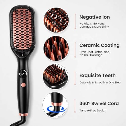 OHUP 2-in-1 Ionic Hair Straightener Brush & Hot Comb - Fast Heating, Adjustable Temperature, Tangle-Free Design