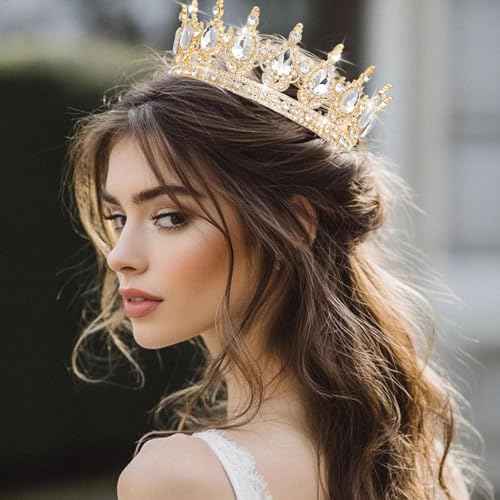 Queen Crown Rhinestone Wedding Crowns and Tiaras for Women Costume Party Hair Accessories Princess Birthday Crown Crystal Bridal Crown (Gold & White Crown)