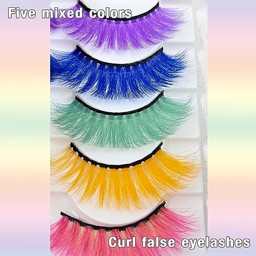 3D Faux Mink Fluffy False Lashes 5 Pairs Colorful Pack