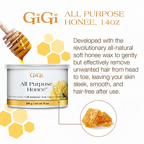 GiGi All Purpose Honee Soft Wax 14 oz, Multi-Purpose Wax Warmer and Large Natural Muslin Epilating Strips, 100 ct