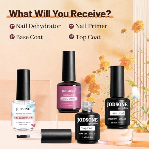 JODSONE 4-Piece Gel Nail Prep Kit - 15ml Dehydrator, Primer, Base & Top Coat