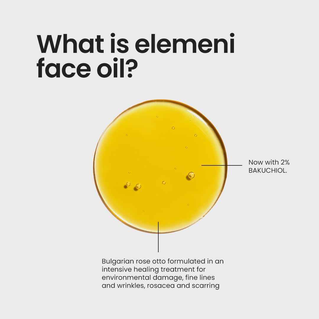 elemeni Radiance Face Oil Dry Complexion, 0.5 fl oz, Rosehip Seed Oil Refines Fine Lines & Wrinkles, Natural Source Retinoic Acid, Absorbs Easily, Bulgarian Rose & Neroli, Organic, Anti-Aging, Vegan