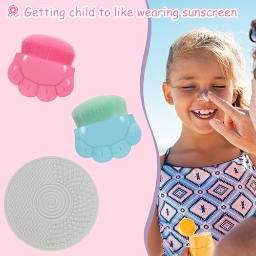 2 Pack Kids Sunscreen Applicator,Sunblock Buddy Brush with Protective Case,Sun Lotion Applicator Sun Cream Brush Set with Brush Cleaning Pad