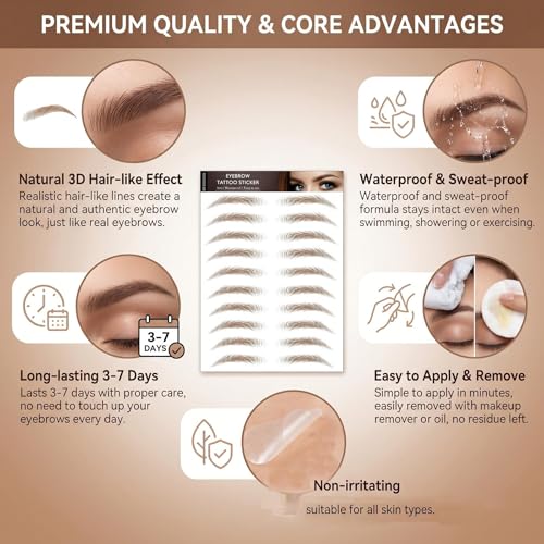 4D Hair-Like Eyebrow Tattoo Stickers - 54 Pairs (6 Sheets)