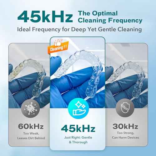 Dental Ultrasonic Retainer Cleaner Machine: 45kHz Dental Cleaning Pod for Denture, Mouth Guard, Night Guard, Aligner, Braces, Toothbrush Head & Jewelry, UV Cleaner with Digital Timer & 4 Modes, White