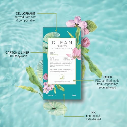 CLEAN H2EAU Water Lotus Fragrance Perfume 3.4 Fl Oz Hydrating, Long Lasting, Cruelty-Free