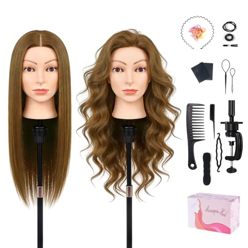 22" Light Brown Real Hair Mannequin Head with Stand & Tools
